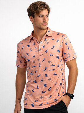 Flyte Golf Peach Printed Performance Stretch Polo Shirt - Medium - NWT $79.50